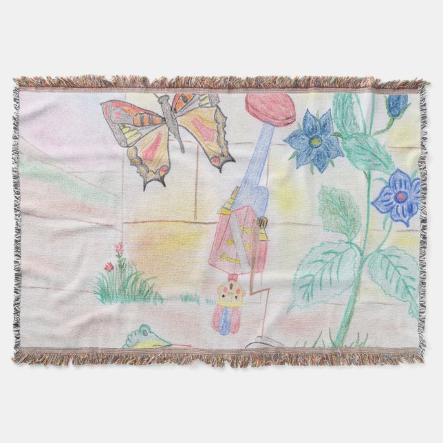 Custom Kids Artwork, Nutcracker toy, butterfly,  Throw Blanket (Front)