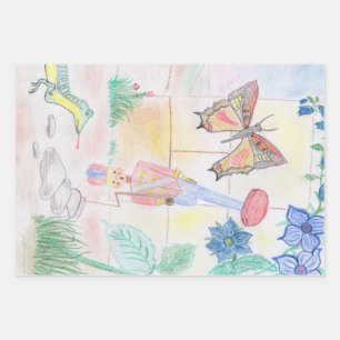 Custom Kids Artwork, Nutcracker toy, butterfly,  Wrapping Paper Sheet
