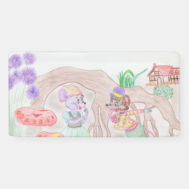 Custom Kids Artwork, two cute mouse, flowers.... Banner (Horizontal)