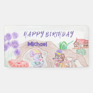 Custom Kids Artwork, two cute mouse, flowers.... Banner