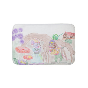 Custom Kids Artwork, two cute mouse, flowers.... Bath Mat