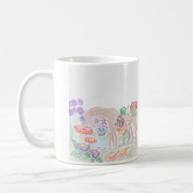 Custom Kids Artwork, two cute mouse, flowers.... Coffee Mug (Left)