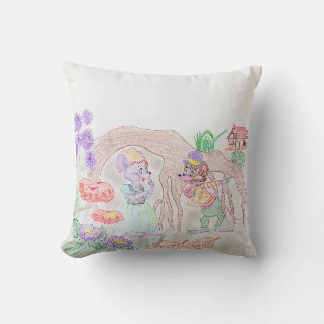 Custom Kids Artwork, two cute mouse, flowers.... Cushion (Front)