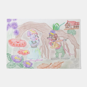 Custom Kids Artwork, two cute mouse, flowers.... Doormat