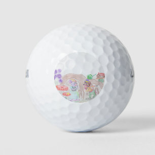 Custom Kids Artwork, two cute mouse, flowers.... Golf Balls