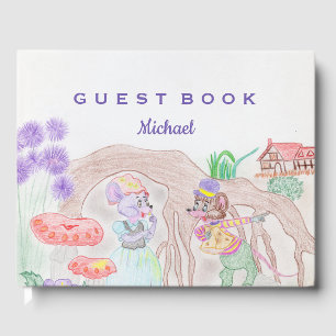 Custom Kids Artwork, two cute mouse, flowers.... Guest Book