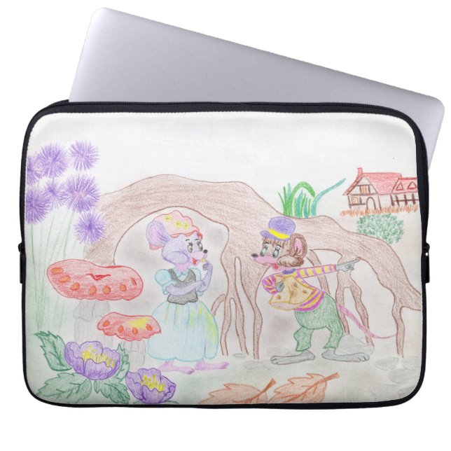 Custom Kids Artwork, two cute mouse, flowers.... Laptop Sleeve (Front)