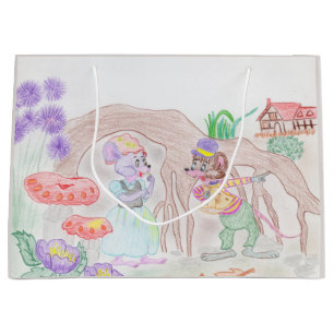 Custom Kids Artwork, two cute mouse, flowers.... Large Gift Bag