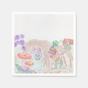 Custom Kids Artwork, two cute mouse, flowers.... Napkin