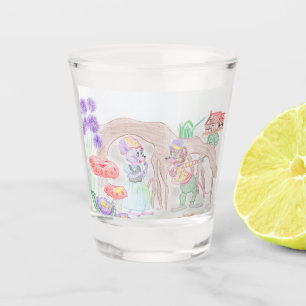 Custom Kids Artwork, two cute mouse, flowers.... Shot Glass