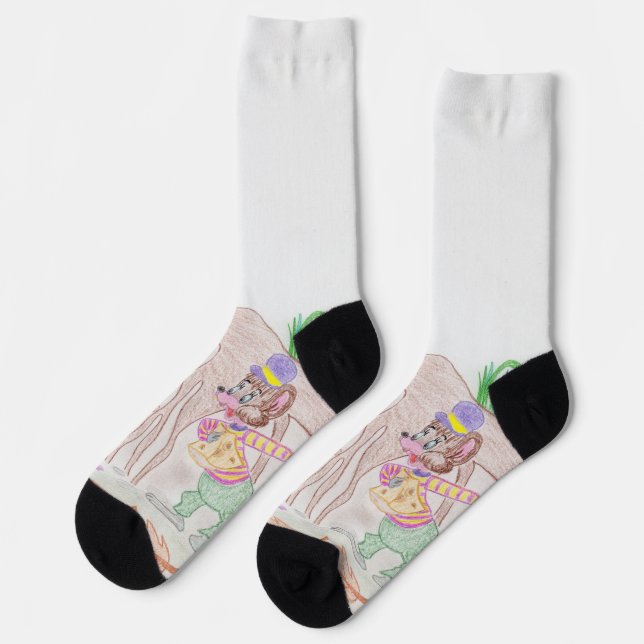 Custom Kids Artwork, two cute mouse, flowers.... Socks (Left)