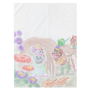 Custom Kids Artwork, two cute mouse, flowers.... Tablecloth