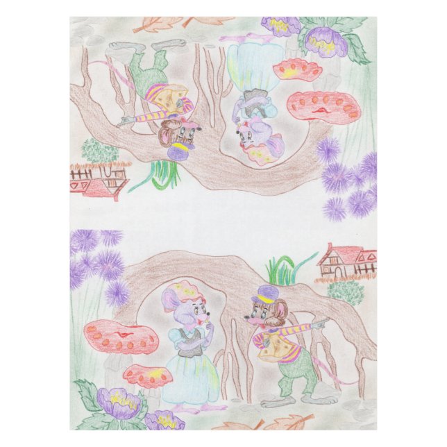 Custom Kids Artwork, two cute mouse, flowers.... Tablecloth (Front)