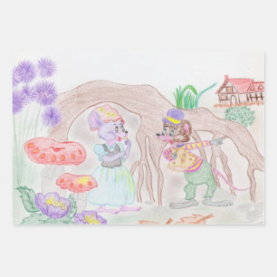 Custom Kids Artwork, two cute mouse, flowers.... Wrapping Paper Sheet