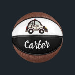 Custom kid's basketball with cute police car print<br><div class="desc">Custom kid's basketball with cute police car print and name. Cool sports present for sporty children. Available in full size and small mini. Black and white design with personalised text. Make your own ball for basketball player, future police officer, nephew, son, grandson etc. Great as Birthday, Christmas or Holiday party...</div>