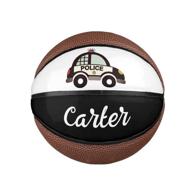Custom kid's basketball with cute police car print (Front)