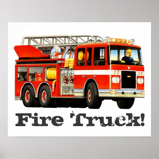 Custom Kid's Big Red Fire Truck Poster (Front)