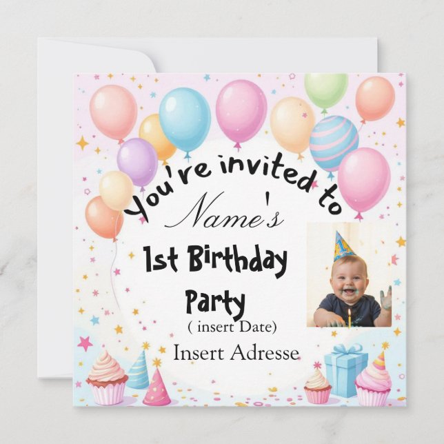 Custom Kids Birthday Invitation | Fun Party Card w (Front)
