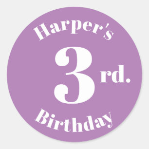 Custom Kids Birthday name number lavender Classic Round Sticker