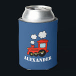 Custom kids Birthday party can coolers with train<br><div class="desc">Custom kids Birthday party can coolers with red choo choo train. Cute beverage holders for children with personalised name of child or a quote / saying . Funny Birthday party favour for boys and girls. Cosy red locomotive design in primary colours. Also fun design for cosy baby shower, bbq, wedding...</div>