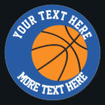 Custom kid's Birthday party favour basketball spor Classic Round Sticker<br><div class="desc">Custom kid's Birthday party favour basketball sports logo stickers or envelope seals. Personalised accessories for boy's or girl's Birthday party celebration. Add your own name, funny quote, saying, slogan etc. Cute sporty template design for coach and players. Green or custom colour background. Also handy for Christmas gift wrapping during the...</div>