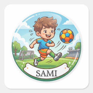 Custom Kids Boy Soccer Football Player Name Sticke Square Sticker