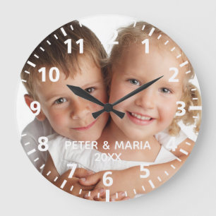 Custom kids children photo names year large clock