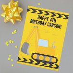 Custom Kids Construction Vehicle Happy Birthday Card<br><div class="desc">Cool custom construction excavator Happy Birthday card for a child who loves yellow construction vehicles in black and yellow. Fun vehicle design for a little boy who loves cars and trucks. Customise with your kid's name under the black and yellow caution tape.</div>