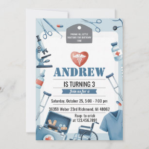 Custom Kids Doctor Medical Birthday Party  Invitation