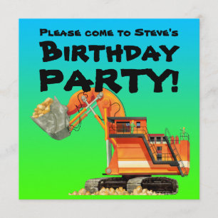 Custom Kids Excavator Construction Party Invitation