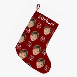 Custom Kids Face & Name Red Snowflake Small Christmas Stocking