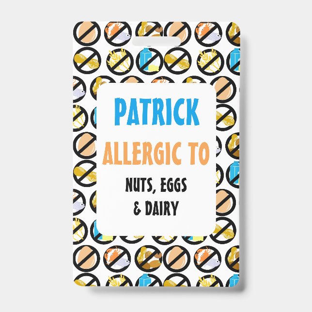 Custom Kids Food Allergy Alert Allergy Symbols ID Badge (Front)