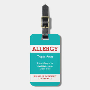 Custom Kids Food Allergy Alert ICOE Warning Luggage Tag