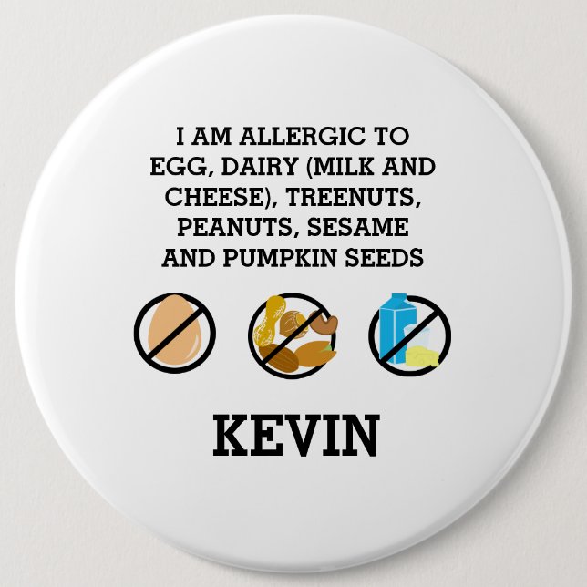 Custom Kids Food Allergy Alert Top Allergy Symbols 6 Cm Round Badge (Front)