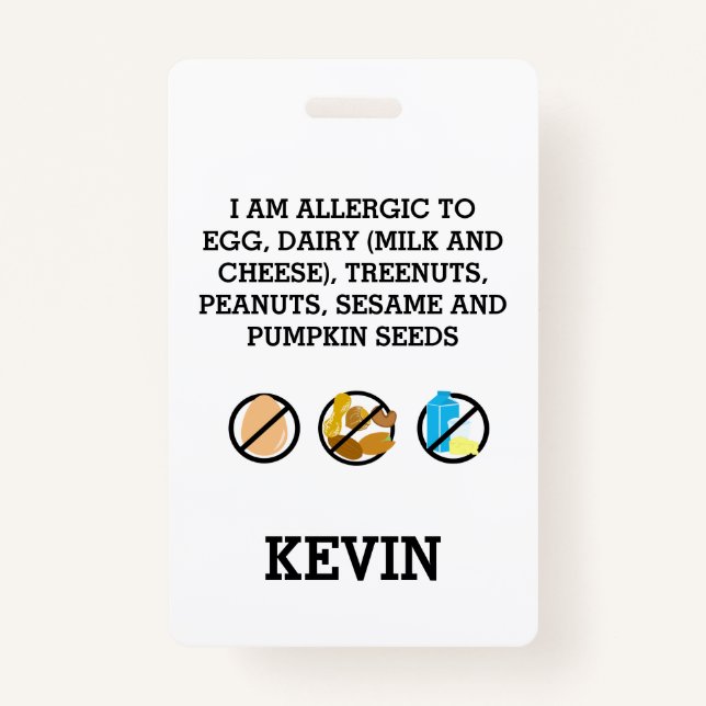 Custom Kids Food Allergy Alert Top Allergy Symbols ID Badge (Front)