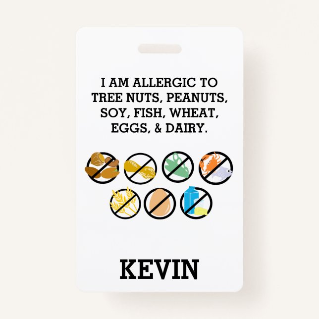 Custom Kids Food Allergy Alert Top Allergy Symbols ID Badge (Front)