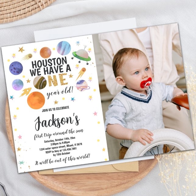 Custom Kids Galaxy Party Invite (Glitter Outer Space Birthday Invitations w photo)