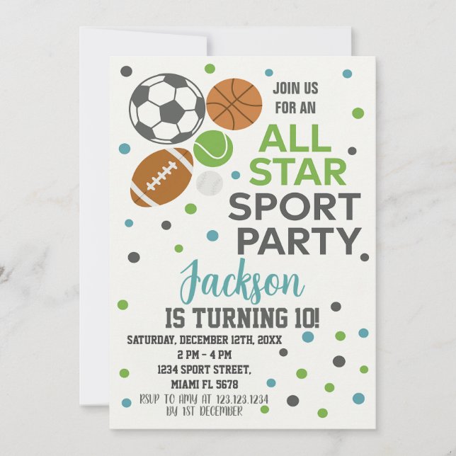 Custom Kids Game Day Party Card (Front)