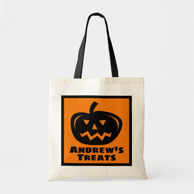 Custom kid's Halloween trick or treat tote bags (Front)