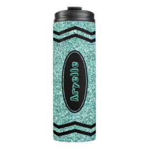 Custom Kids Name Aqua Glitter Crayon Drink Tumbler