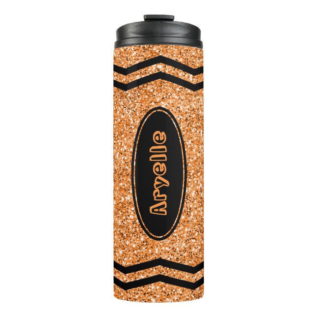 Custom Kids Name Orange Glitter Crayon Tumbler (Front)