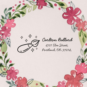 Custom Kids Name & Return Address with Brush Stars Self-inking Stamp