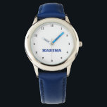 Custom Kids Name Steel Blue Leather Girls Watch<br><div class="desc">Custom,  Kids,  Name,  steel blue leather girls watch. Personalise it with your child's name.</div>
