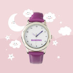 Custom Kids Name Steel Purple Leather Girls Watch<br><div class="desc">Custom,  Kids,  Name,  steel purple leather girls watch. Personalise it with your child's name.</div>