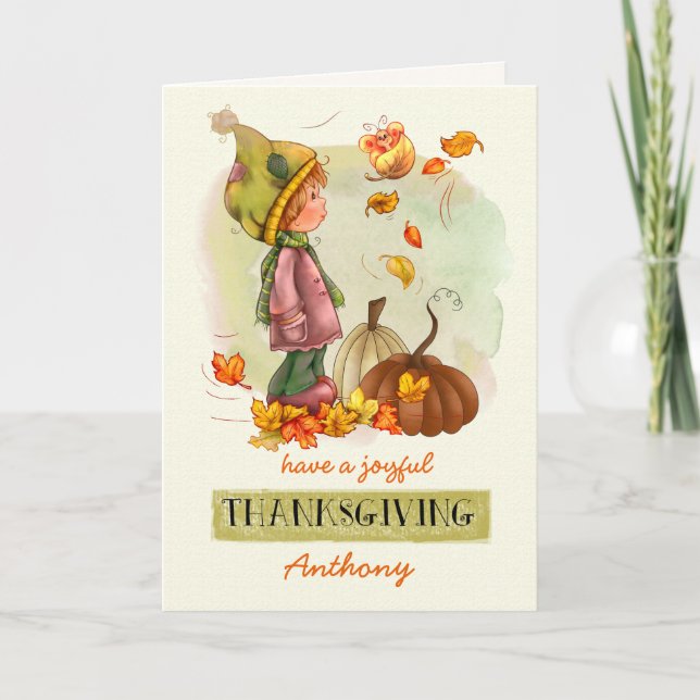 Custom Kid's Name Thanksgiving Greeting Cards (Front)