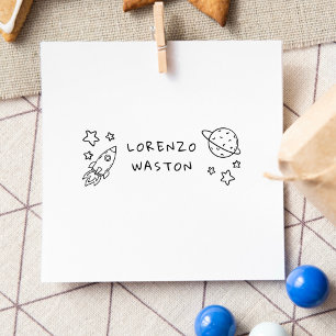 Custom Kids Name with Hand-Drawn Space Elements Self-inking Stamp