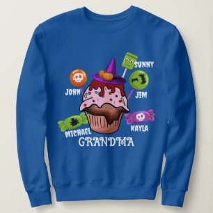 Custom Kid's Names Halloween Candy Grandma Cupcake Sweatshirt