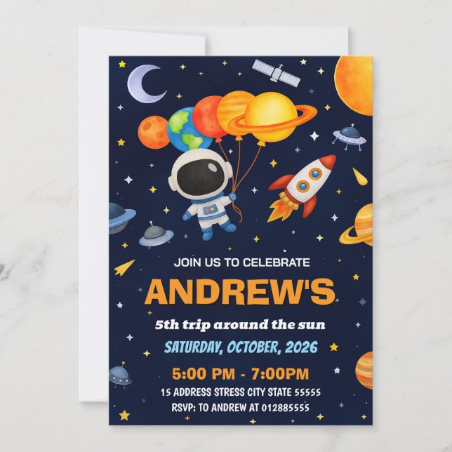 Custom Kids Outer Space Astronaut Birthday Invitation (Front)