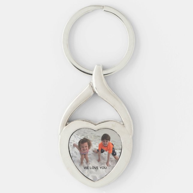 Custom Kids Photo Silver Heart Key Ring (Front)