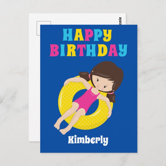 Custom Kids Pool Party Summer Happy Birthday Postcard (Front/Back)